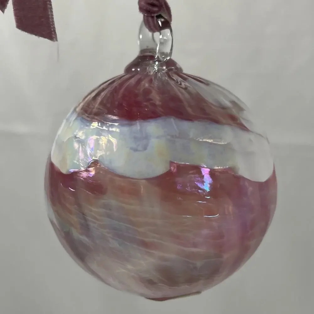 Vintage Mt. St. Helens Glass Ball Hand Blown Glass Christmas Ornament Iridescent